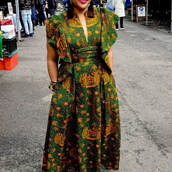 Brand New Ankara Green & Orange Maxi Dress (African). UK Size 14 / US Size 10 - Picture 4 of 6